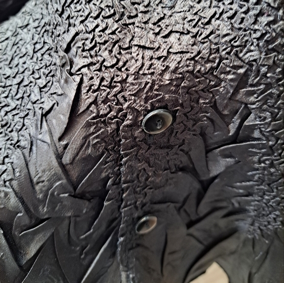 Black Crepe Mixed Media Button Up Blouse - Picture 4 of 7